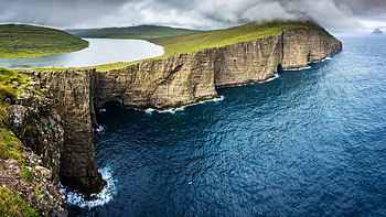 Coastline, blue sea, aerial view HD wallpaper