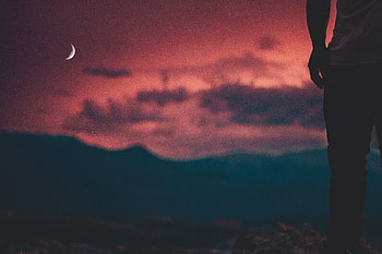 Man Standing Silhouette Red Sky Scenic Nature View, silhouette, alone, graphy, sky, nature, moon HD wallpaper