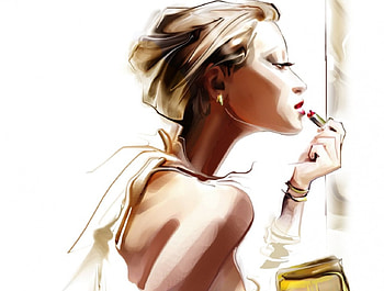 A Little Touch Up, mirror, fantasy, art, make up, woman HD wallpaper