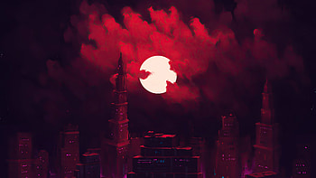 Crimson City , artist, artwork, digital-art, moon, deviantart HD wallpaper