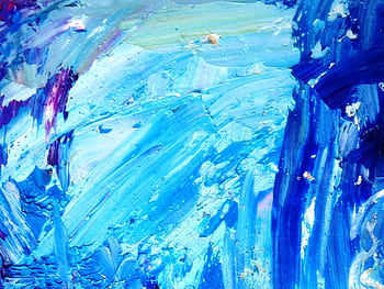 Dynamic abstract art piece with vibrant blue textures and acrylic paint strokes. HD wallpaper