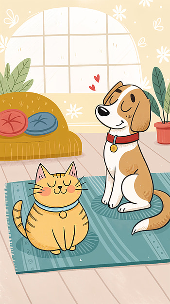 Relaxing Pets: A Whimsical , cat, dog, illustration HD phone wallpaper