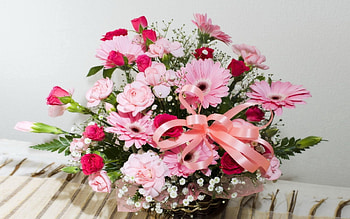 Flowers, Roses, Gerberas, Greens, Tape, Basket HD wallpaper