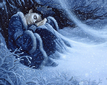 Snow princess - asleep..., winter, blue, beauty, nice, crown, painting, fine art, snow, snowing, ruth sanderson, asleep, white, art, cold, beautiful, tiara, fantasy, pretty, princess, lovely HD wallpaper