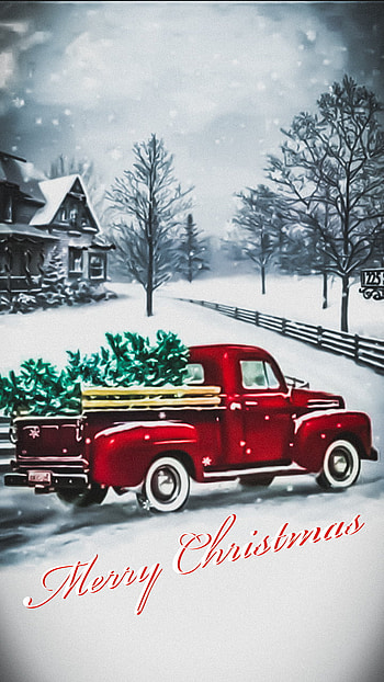 Red Christmas Truck, Snow HD phone wallpaper