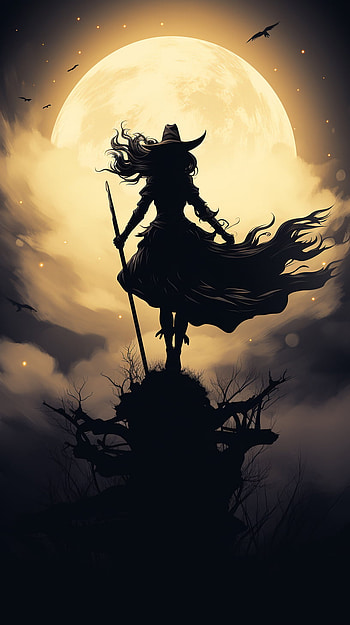 Moonlit Witch Silhouette - Halloween , witch, moon, silhouette, holiday, halloween HD phone wallpaper