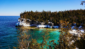 Bruce Peninsula National Park, Ontario, coast, trees, sky, canada, water HD wallpaper