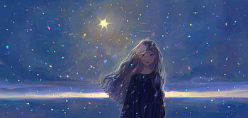 Anime Girl Beneath the Starry Night Horizon, star, horizon, starry sky, night, Anime, girl, anime girl, anime night HD wallpaper