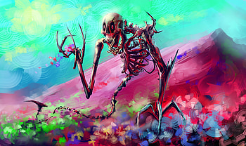 Skull, mountains, outdoor, art HD wallpaper