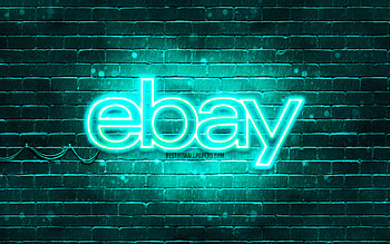 Ebay turquoise logo, , turquoise brickwall, Ebay logo, brands, Ebay neon logo, Ebay HD wallpaper