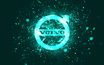 Volvo turquoise logo, , turquoise neon lights, creative, turquoise abstract background, Volvo logo, cars brands, Volvo HD wallpaper