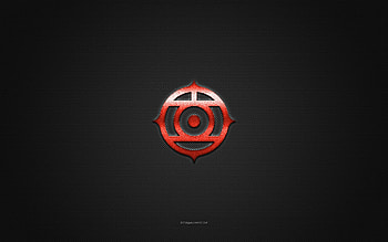 Hitachi logo, red shiny logo, Hitachi metal emblem, gray carbon fiber texture, Hitachi, brands, creative art, Hitachi emblem HD wallpaper