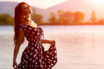 Beauty, sea, model, brunette, girl, people, dress, lake, woman, SkyPhoenixX1, trees, girls, women, water, female HD wallpaper