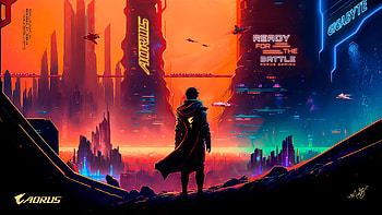 Gigabyte AORUS Futuristic Tech Skyline, technology, Gigabyte AORUS HD wallpaper