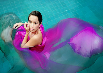 PINK VEIL IN WATER, blue, sexy, pink, wet, veil, water, woman, beauty HD wallpaper