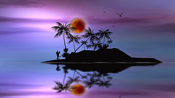 Moon, Palms, Love, Vector, Couple, Pair, Silhouettes, Island HD wallpaper