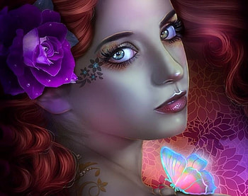 ~Purple Butterfly~, weird things people wear, digital art, woman, creative pre-made, love four seasons, butterfly, fantasy, manipulation, butterfly designs, redhead HD wallpaper