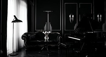 Elegant Black Aesthetic: Ultra, black aesthetic, interior design, Black & White, living room, piano HD wallpaper