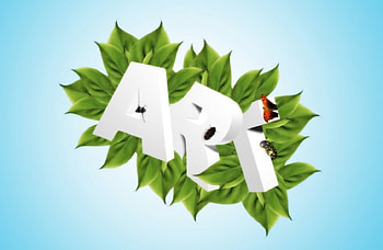ART!, blue, art, nice, leaves, word, 3d, abstract, green, cool, typo HD wallpaper