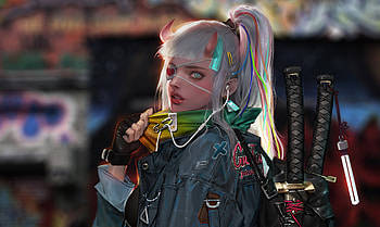 Devil girl, cyberpunk, girl warrior, art HD wallpaper