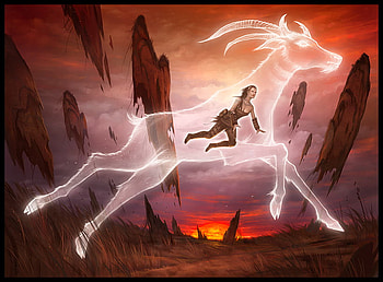 eland-totemic, eland, spirit, woman, sunset HD wallpaper