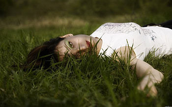 girl lying in grass, grass, rest, lying, green HD wallpaper