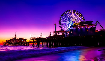 Santa Monica Ferris Wheel Colorful Golden Hour, ferris-wheel, world, graphy, santa-monica, city HD wallpaper
