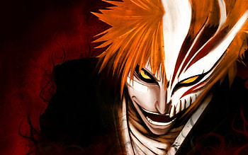 Ichigo Kurosaki, yellow eyes, ichigo, mask, vizard ichigo, vizard, dark, bleach, anime, kurosaki ichigo, gold eyes, hollow ichigo, hollow mask HD wallpaper