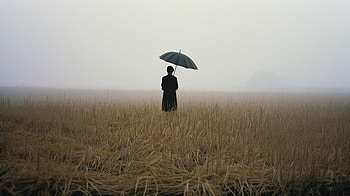 A Noir Portrait Of Solitude, umbrella, alone, artist, artwork, digital-art HD wallpaper