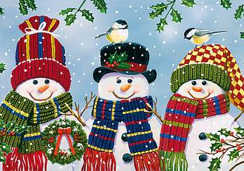 :), winter, bird, craciun, art, cute, snowman, painting, blue tit, pictura, green, christmas, red, scarf, pasari, trio HD wallpaper
