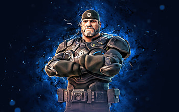 Matte Black Marcus Fenix, , blue neon lights, Fortnite Battle Royale, Fortnite characters, Matte Black Marcus Fenix Skin, Fortnite, Matte Black Marcus Fenix Fortnite HD wallpaper