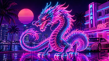 Neon Dragon, Cyberpunk, Synthwave HD wallpaper