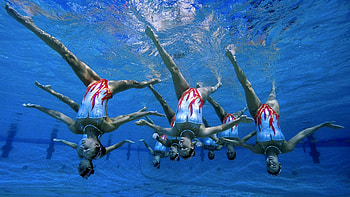 Underwater synchro, Synchronized swimmer's view, Fluid synchronized motion, Graceful aquatic dance HD wallpaper