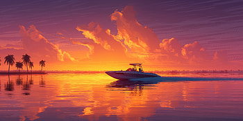 Plam Trees Miami And Boat, trees, miami, boat, artwork, art, digital-art, ai, artist HD wallpaper