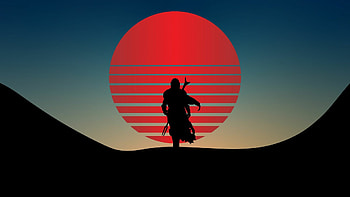 The Mandalorian Star Wars minimal, , Mysterious character, Striking backdrop HD wallpaper