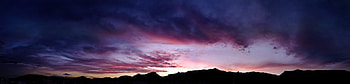 Clouds, pink skyline, sunset, mountains HD wallpaper