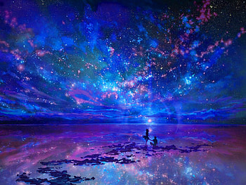 Ocean, Stars, Sky, and You, fantasy, man, love, landscape, happiness, woman HD wallpaper
