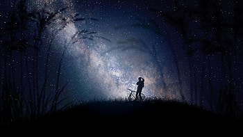 Night, Dark, Silhouette, Starry Sky, Milky Way, Cyclist HD wallpaper