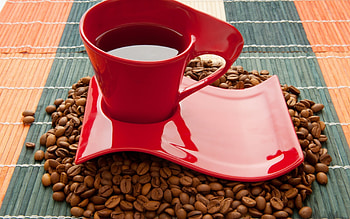 Vibrant red coffee cup, Bold and striking, Eye-catching cup ry, Standout coffee moments HD wallpaper