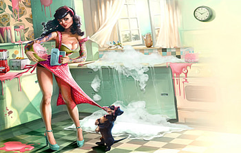 Pin Up, dog, pinup, art, woman HD wallpaper