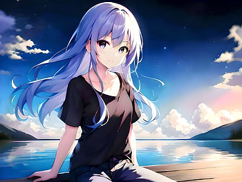 Girl on a deck in front of a lake, landscape, AI Art, Anime, girl, anime landscape, anime girl HD wallpaper