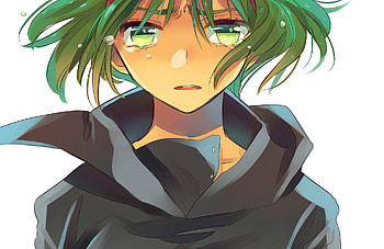 gumi, sad, yellow eyes, anime, tears, green hair, girl, vocaloid HD wallpaper