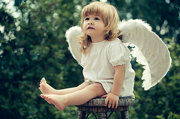 Little angel, wings, white, cute, girl, angel, copil, little, feather, green, child HD wallpaper