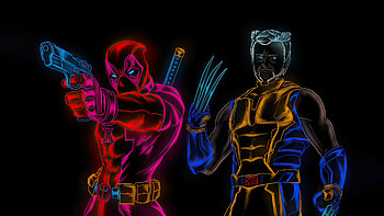 The Power And Unity Of The Deadpool And Wolverine, deadpool-and-wolverine, deadpool-3, wolverine, deadpool, superheroes, neon, artwork, digital-art, dark HD wallpaper