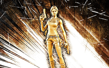 Gold Anniversary Variant Lara Croft, grunge art, Fortnite Battle Royale, Fortnite characters, yellow abstract rays, Gold Anniversary Variant Lara Croft Skin, Fortnite, Gold Anniversary Variant Lara Croft Fortnite HD wallpaper