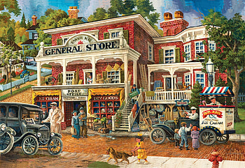 Fannie Mae's General Store, vintage, cars, house, painting, street, people HD wallpaper