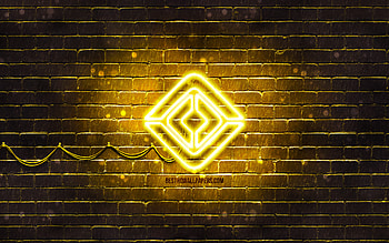 Rivian yellow logo, , yellow brickwall, Rivian logo, cars brands, Rivian neon logo, Rivian HD wallpaper