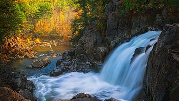 Waterfall at Adirondack Park, New York State, trees, river, rocks, cascade, usa HD wallpaper