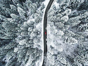 Nature, Snow, View From Above, Road, Forest, Car, Machine HD wallpaper