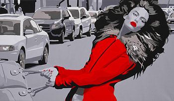 City Girl, city, art, girl, beautiful, woman, artistic, digital, fantasy, pretty, black and white, color splash, red HD wallpaper